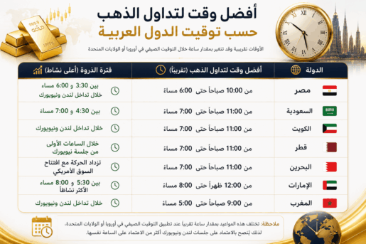 أفضل وقت لتداول الذهب (XAUUSD)
